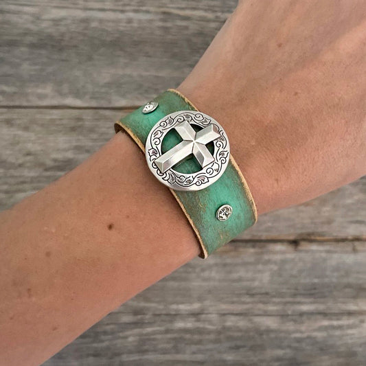 MADE TO ORDER -  Cross Concho and Swarovski Rivets Bracelet