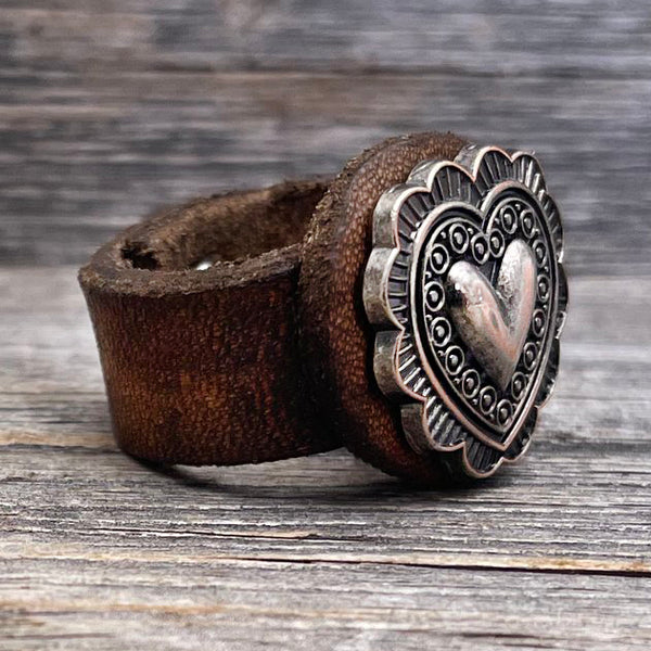 MADE TO ORDER - Leather and Heart Concho Leather Ring