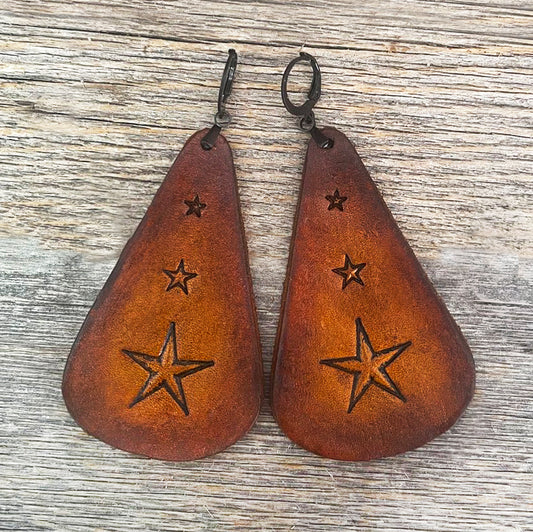 MADE TO ORDER - 3 Stars Drop Leather Earrings | Boho Accessories