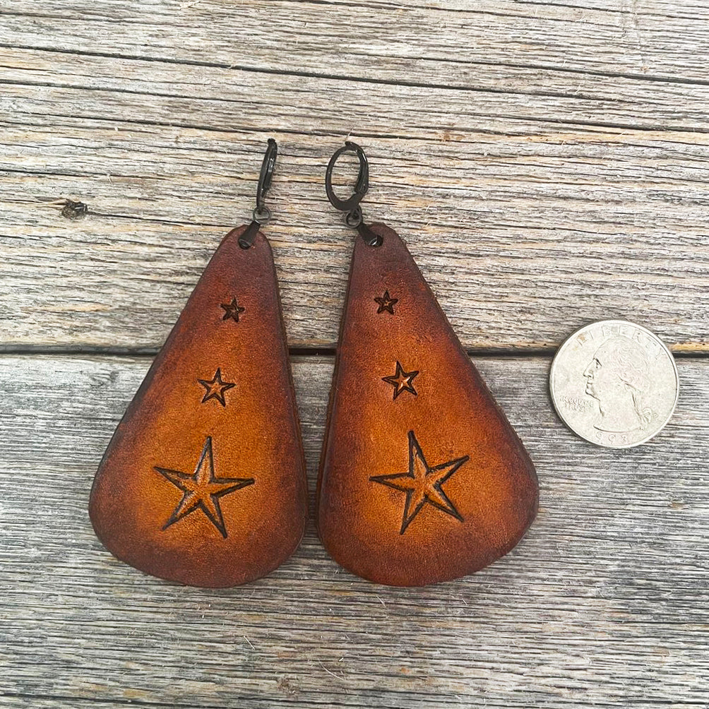 MADE TO ORDER - 3 Stars Drop Leather Earrings | Boho Accessories