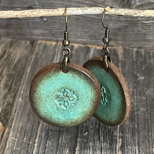 MADE TO ORDER - Leather Round Drop Boho Flower Earrings