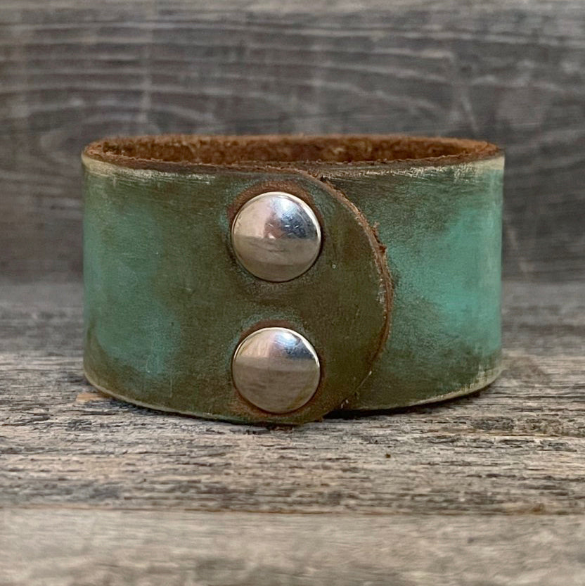 MADE TO ORDER - Aqua Leather Bracelet with Heart Concho