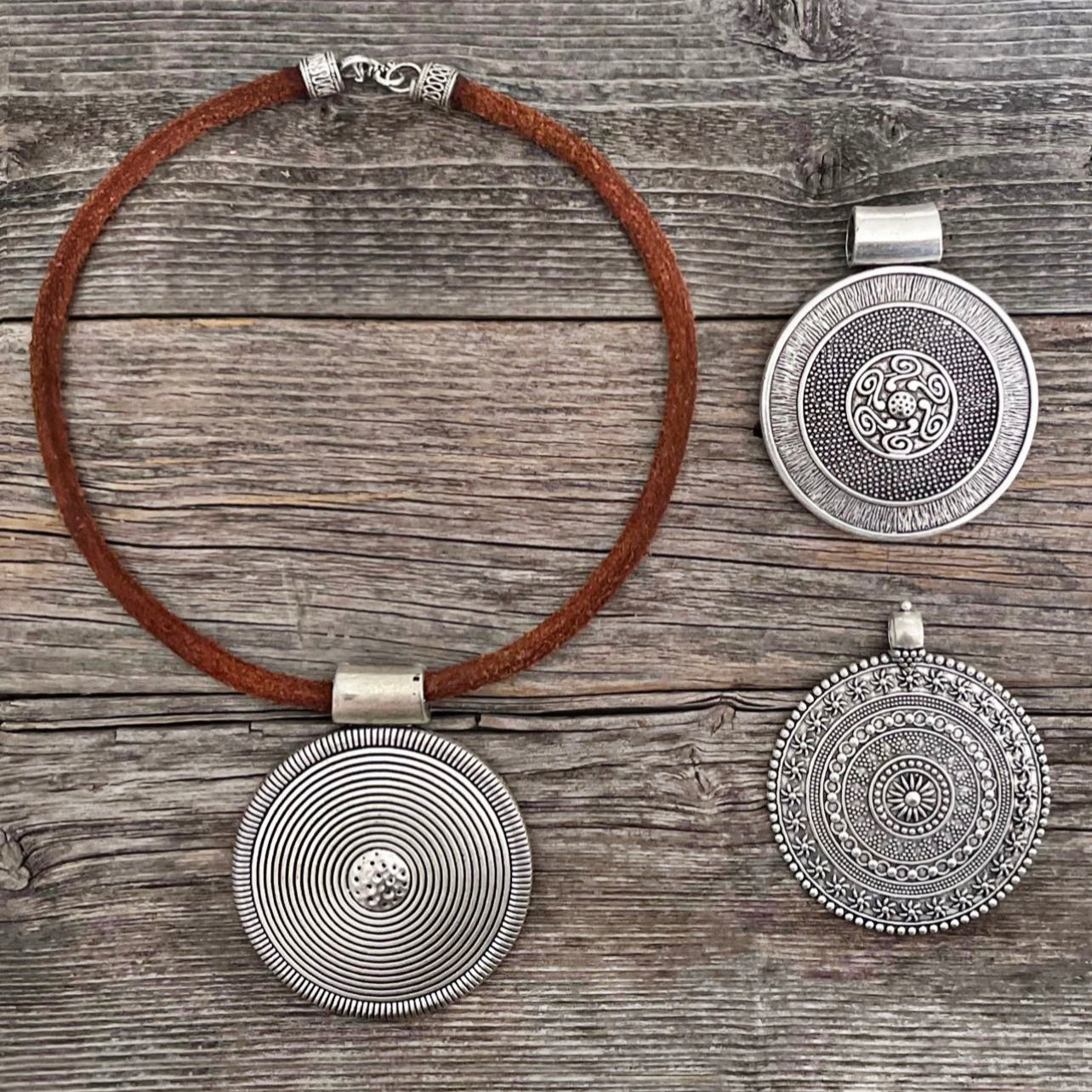 MADE TO ORDER - Oval Tibetan Pendant Leather Choker Necklace