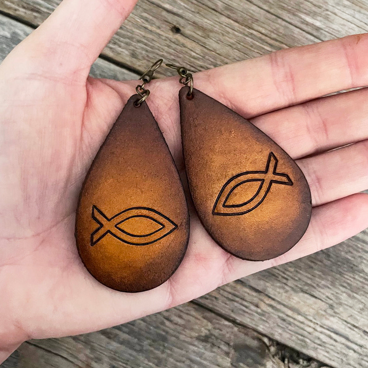 MADE TO ORDER - Christian Fish Symbol Leather Earrings | Boho Style