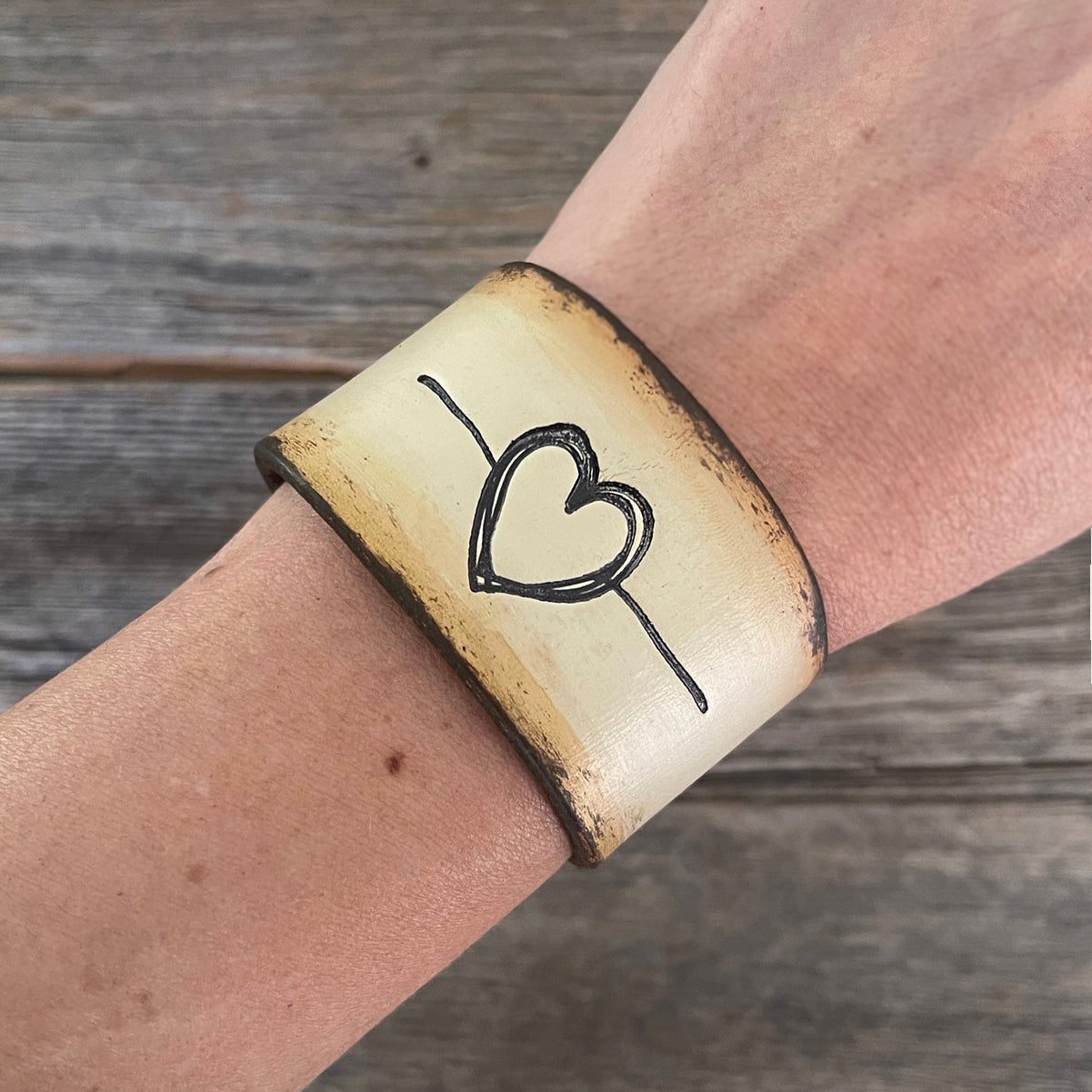 MADE TO ORDER - Stamped Heart Vintage Leather Bracelet | Boho Bracelet