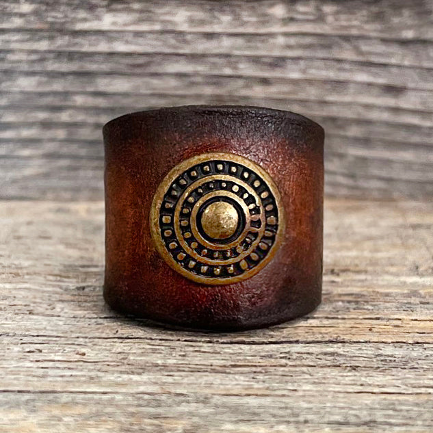 MADE TO ORDER - Brown Ombre Leather Ring with Brass Concho