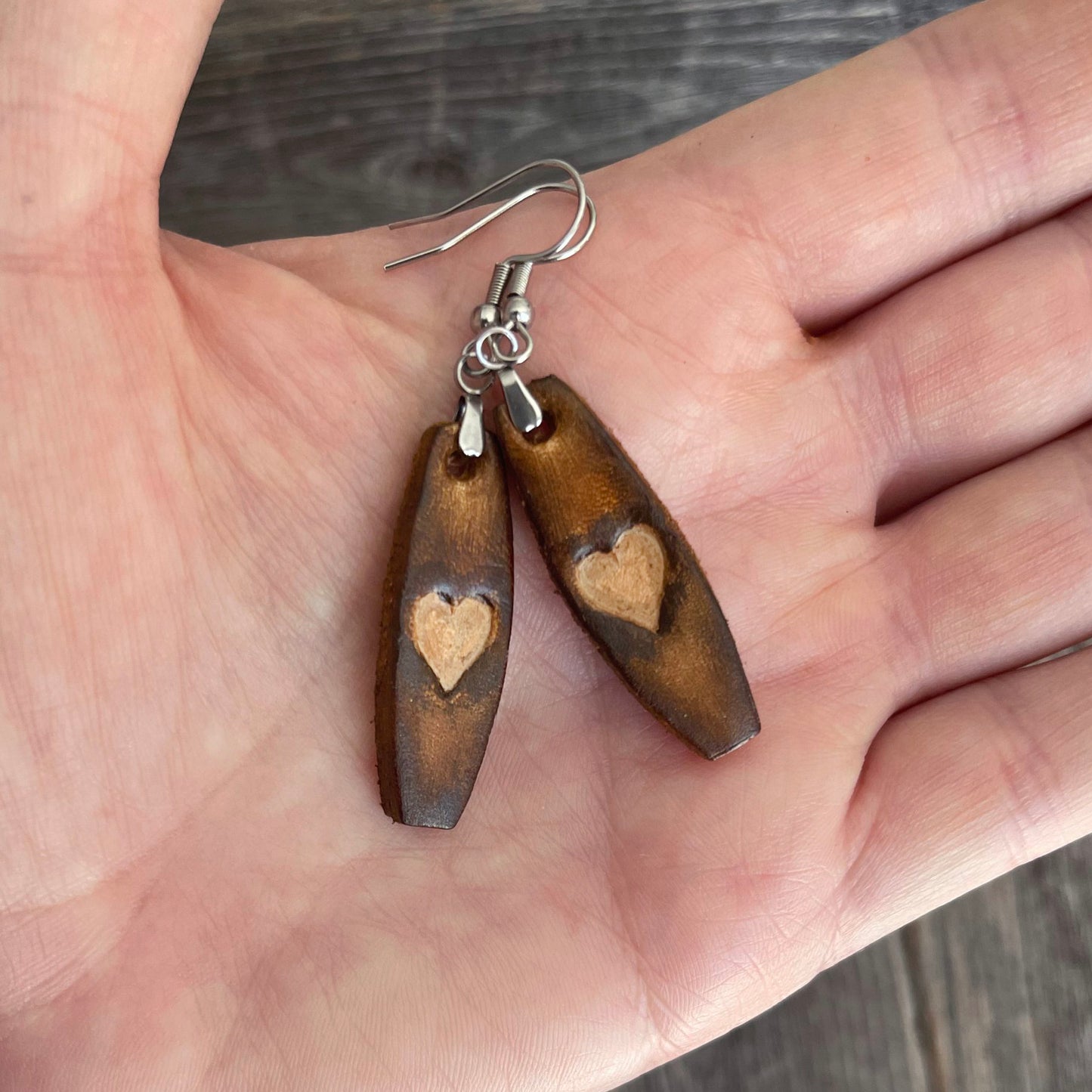 MADE TO ORDER - Genuine Leather Heart Drop Boho Earrings