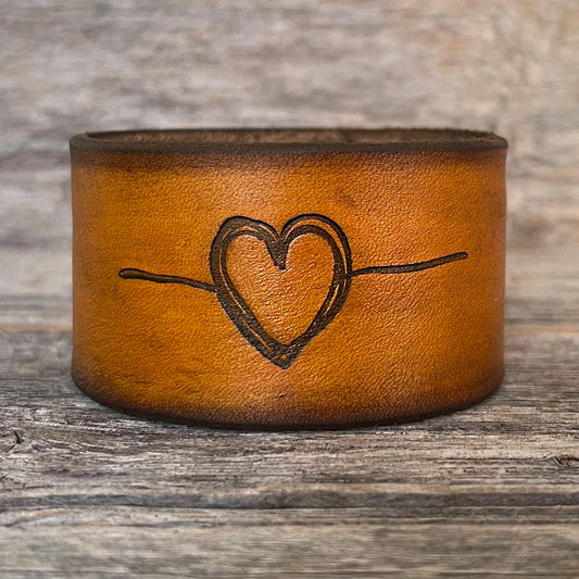 MADE TO ORDER - Stamped Heart Brown Ombre Vintage Leather Bracelet | Boho Bracelet