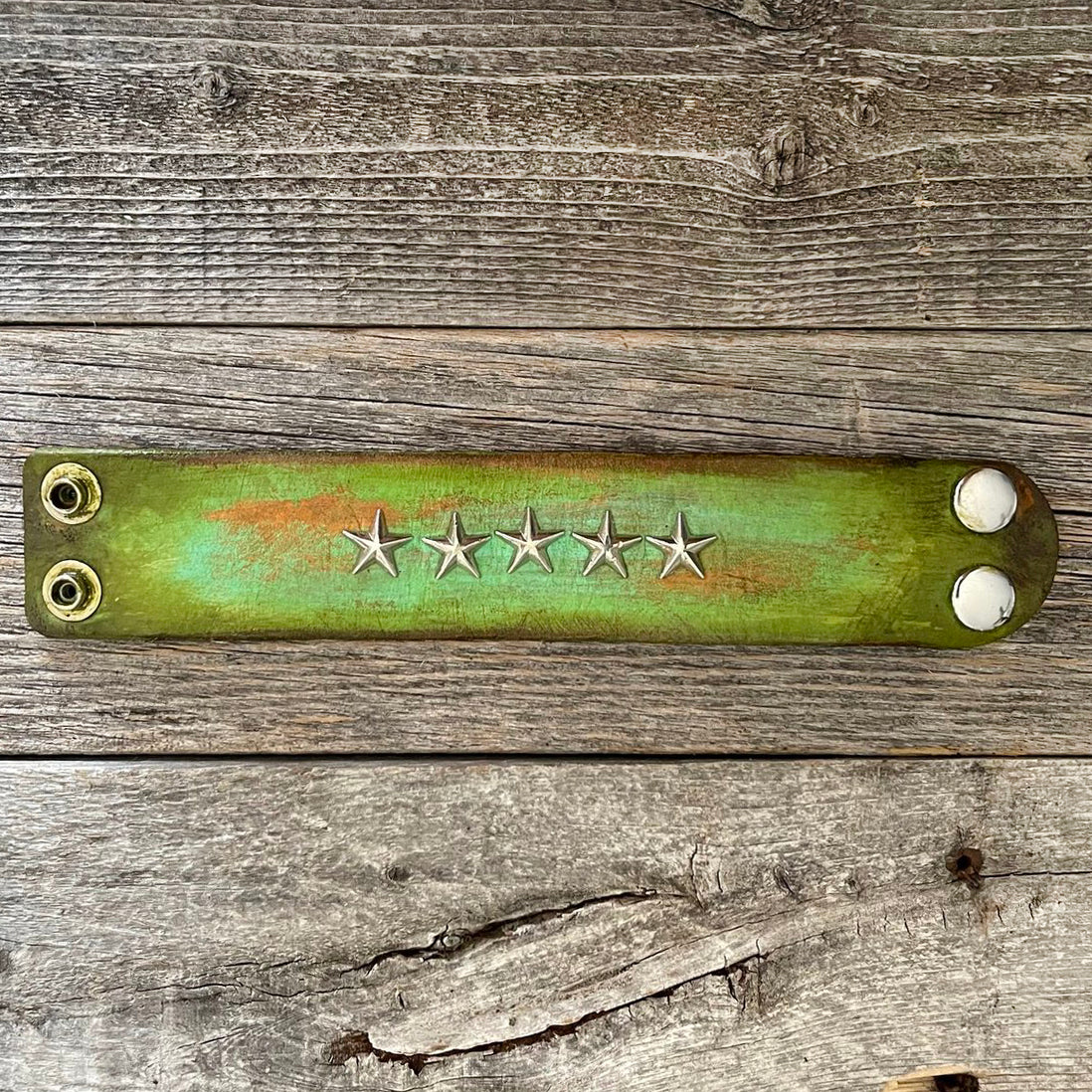 MADE TO ORDER - Lime green Leather Bracelet with Star Rivet