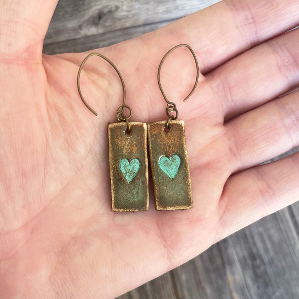 MADE TO ORDER - Leather Turquoise Heart Drop Earrings