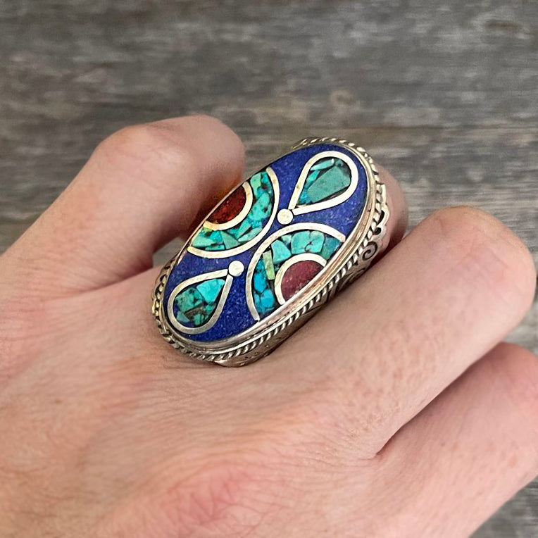 Lapis Tibetan Silver Ring | Elegant Bohemian Style Ring