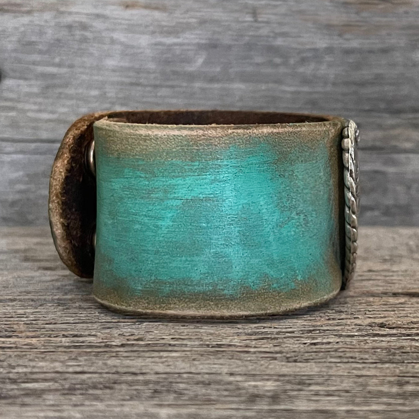 MADE TO ORDER - Turquoise Leather Bracelet with Big Heart Concho