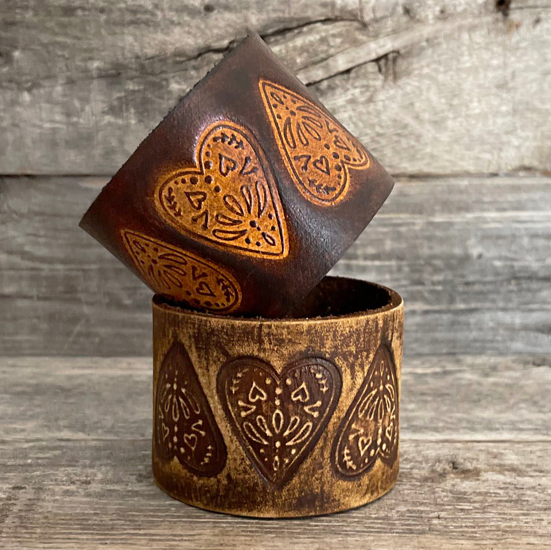 MADE TO ORDER - Genuine Leather Bracelet 3 Heart Pattern
