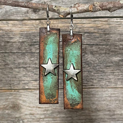 MADE TO ORDER - Genuine Distressed Turquoise Leather Stripes Star Rivet Earrings
