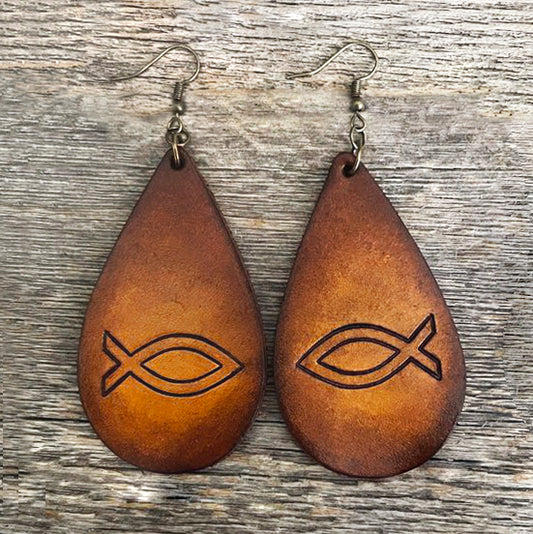 MADE TO ORDER - Christian Fish Symbol Leather Earrings | Boho Style