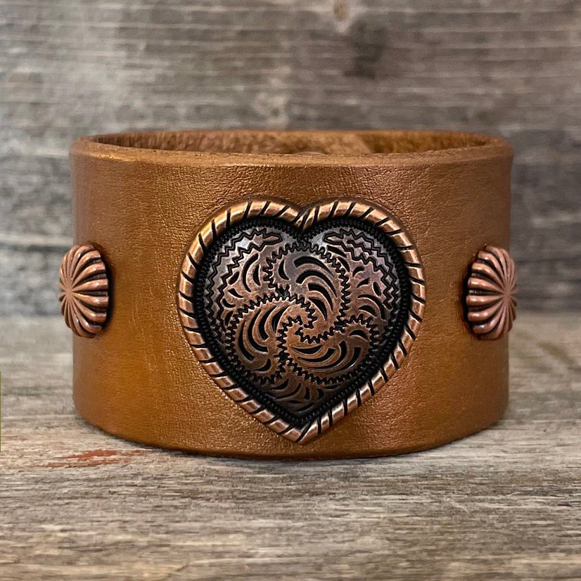 MADE TO ORDER - Genuine Metallic Leather Bracelet With Heart Concho