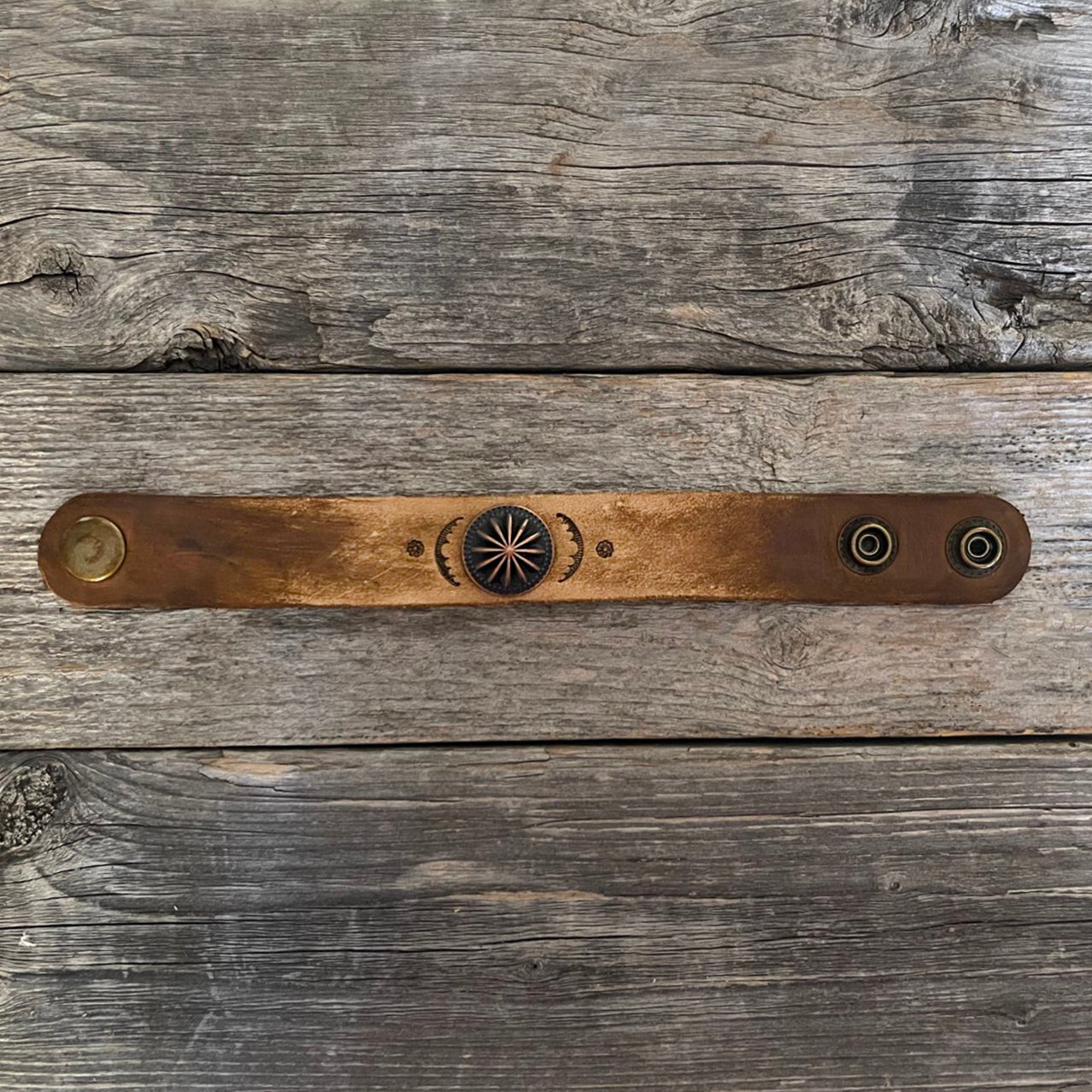 MADE TO ORDER - Ombre Leather Bracelet with Patina Concho