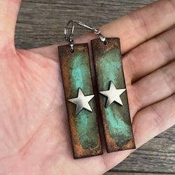 MADE TO ORDER - Genuine Distressed Turquoise Leather Stripes Star Rivet Earrings