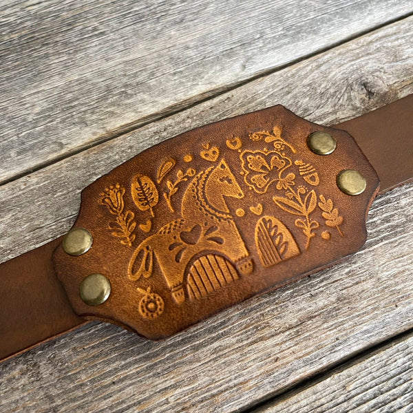 MADE TO ORDER - Genuine Leather Bracelet with Tooled Horse Design