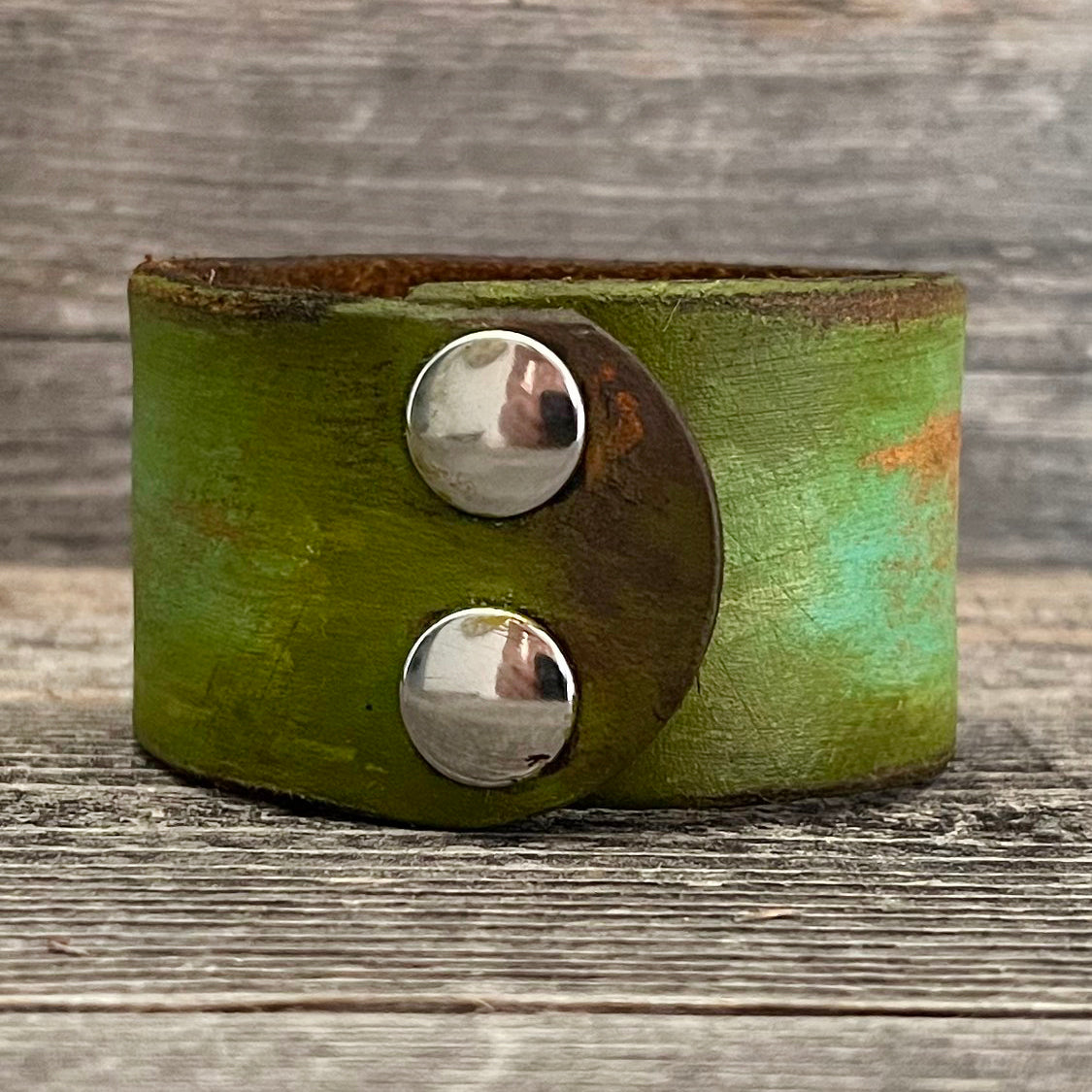MADE TO ORDER - Lime green Leather Bracelet with Star Rivet