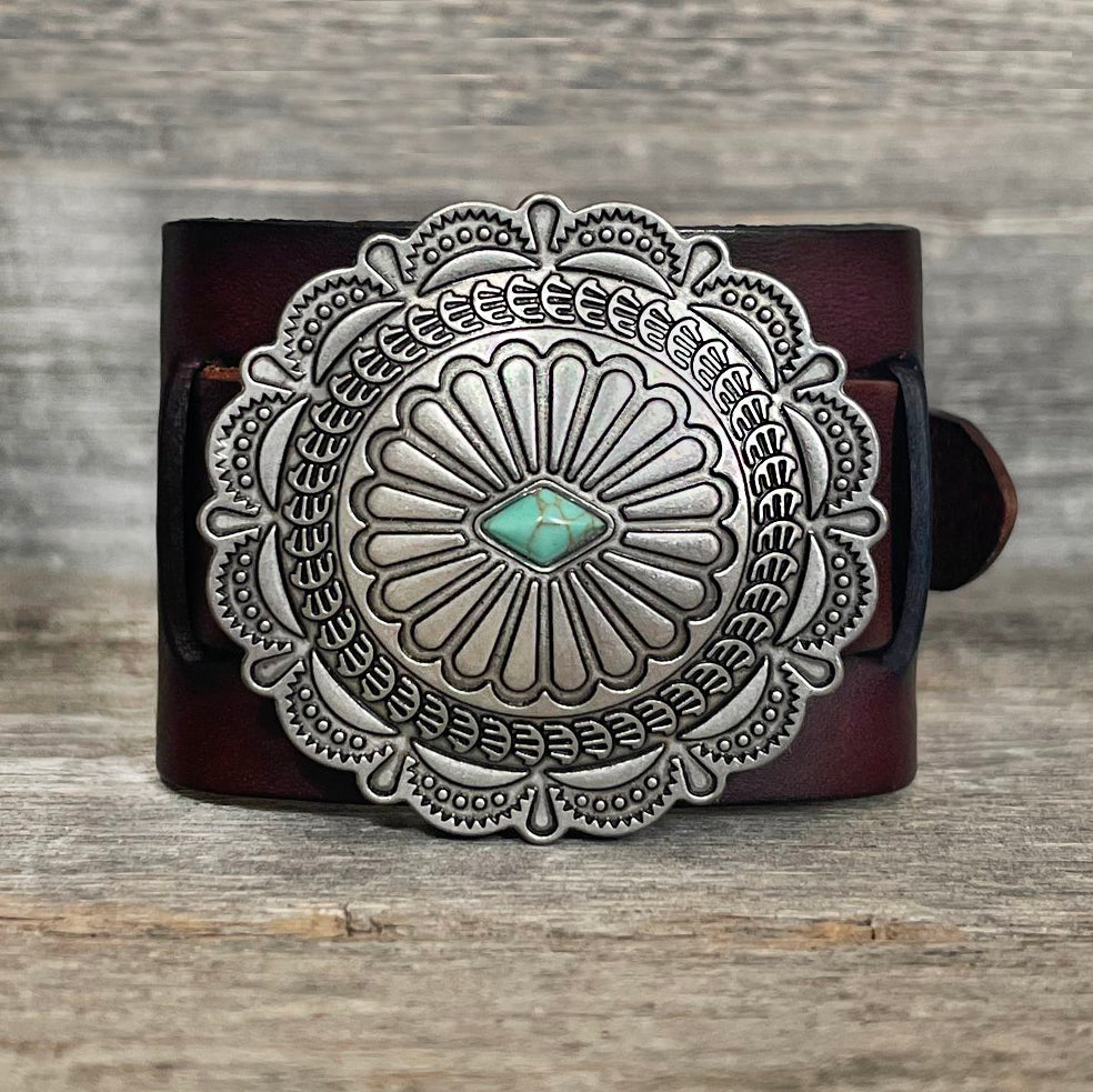 MADE TO ORDER - Genuine Leather Round Boho Buckle Bracelet