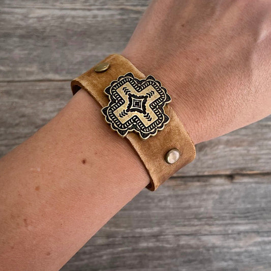 MADE TO ORDER -  Antique Brass Cross Concho Bracelet
