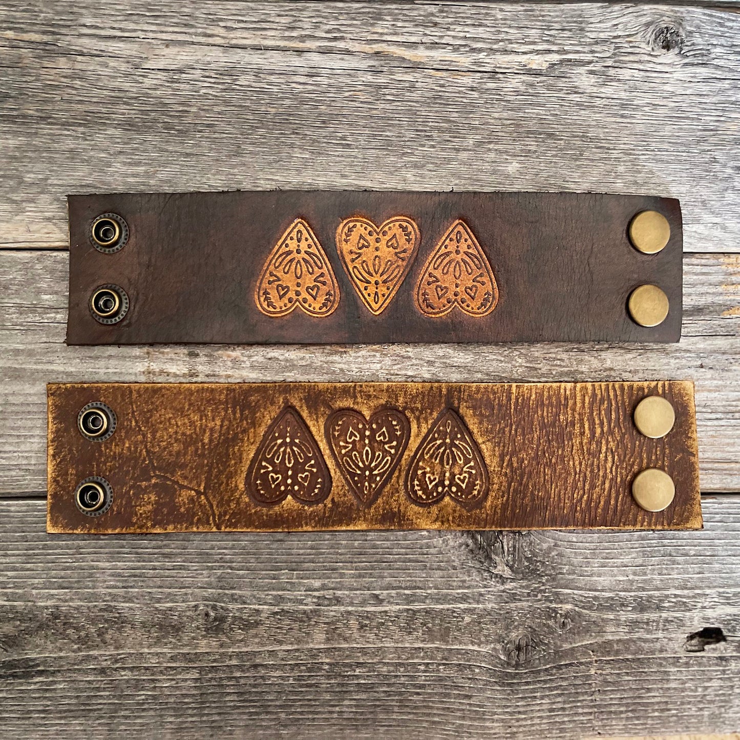 MADE TO ORDER - Genuine Leather Bracelet 3 Heart Pattern