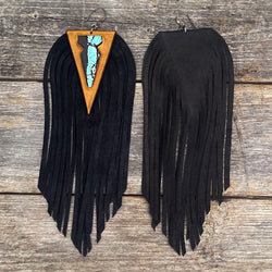 One of a Kind - Genuine Turquoise Fringe Leather Earrings