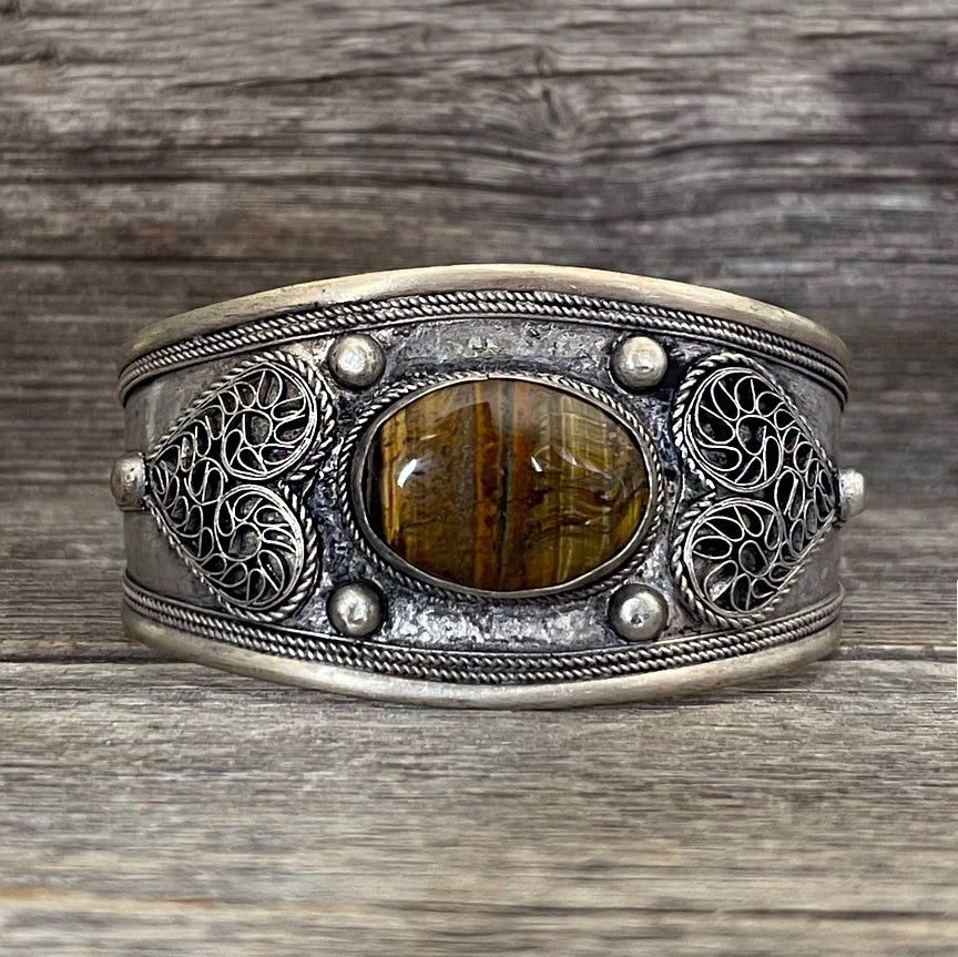 Natural Stone Hand Tooled Cuff Bracelet | Boho Accessories