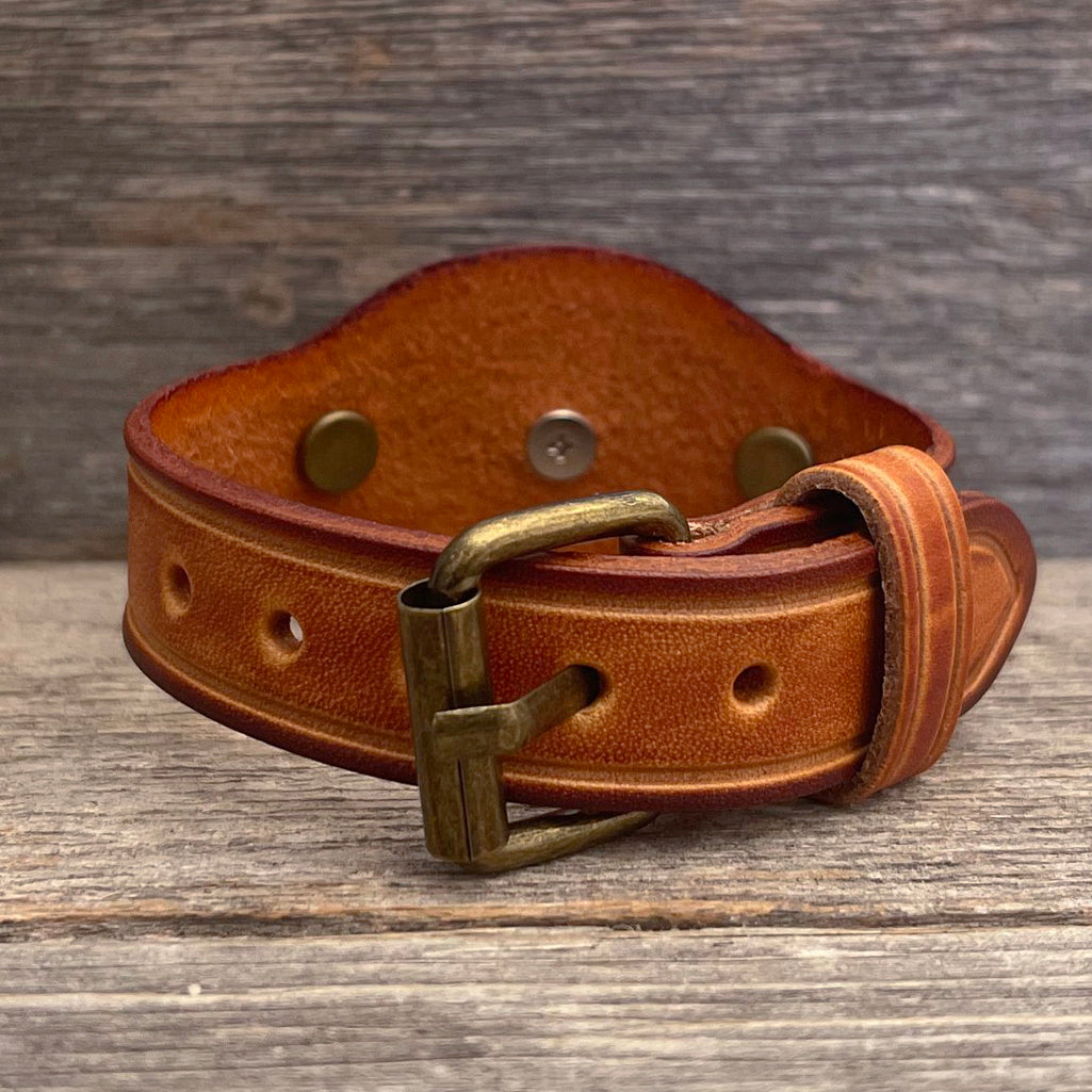 MADE TO ORDER - Leather Buckle Bracelet with Flowers Concho