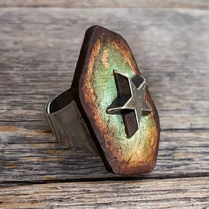 MADE TO ORDER - Vintage Turquoise Star Leather Ring