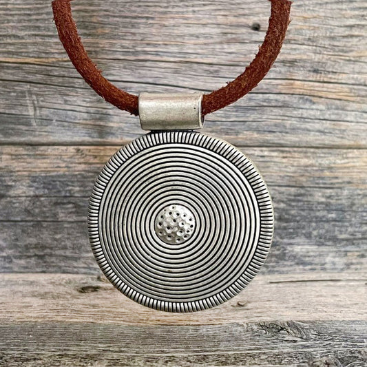 MADE TO ORDER - Oval Tibetan Pendant Leather Choker Necklace