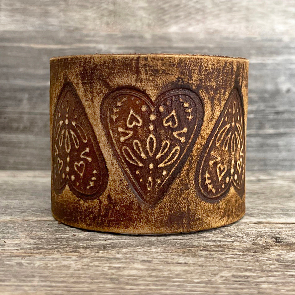 MADE TO ORDER - Genuine Leather Bracelet 3 Heart Pattern