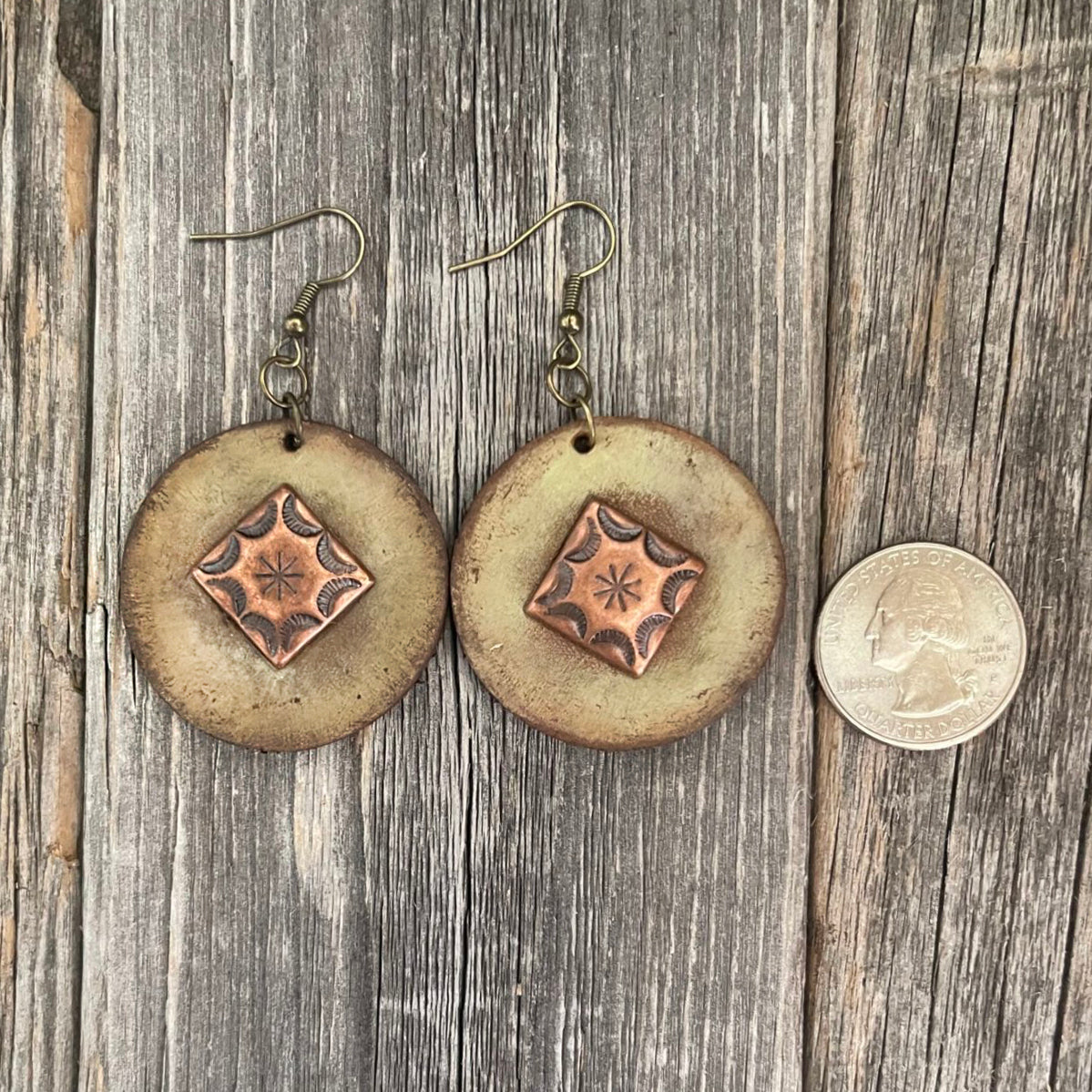 MADE TO ORDER - Leather Round Drop Copper Rivet Earrings