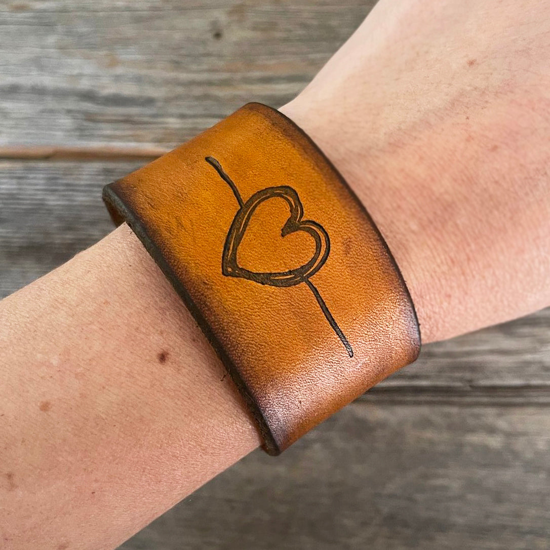 MADE TO ORDER - Stamped Heart Brown Ombre Vintage Leather Bracelet | Boho Bracelet