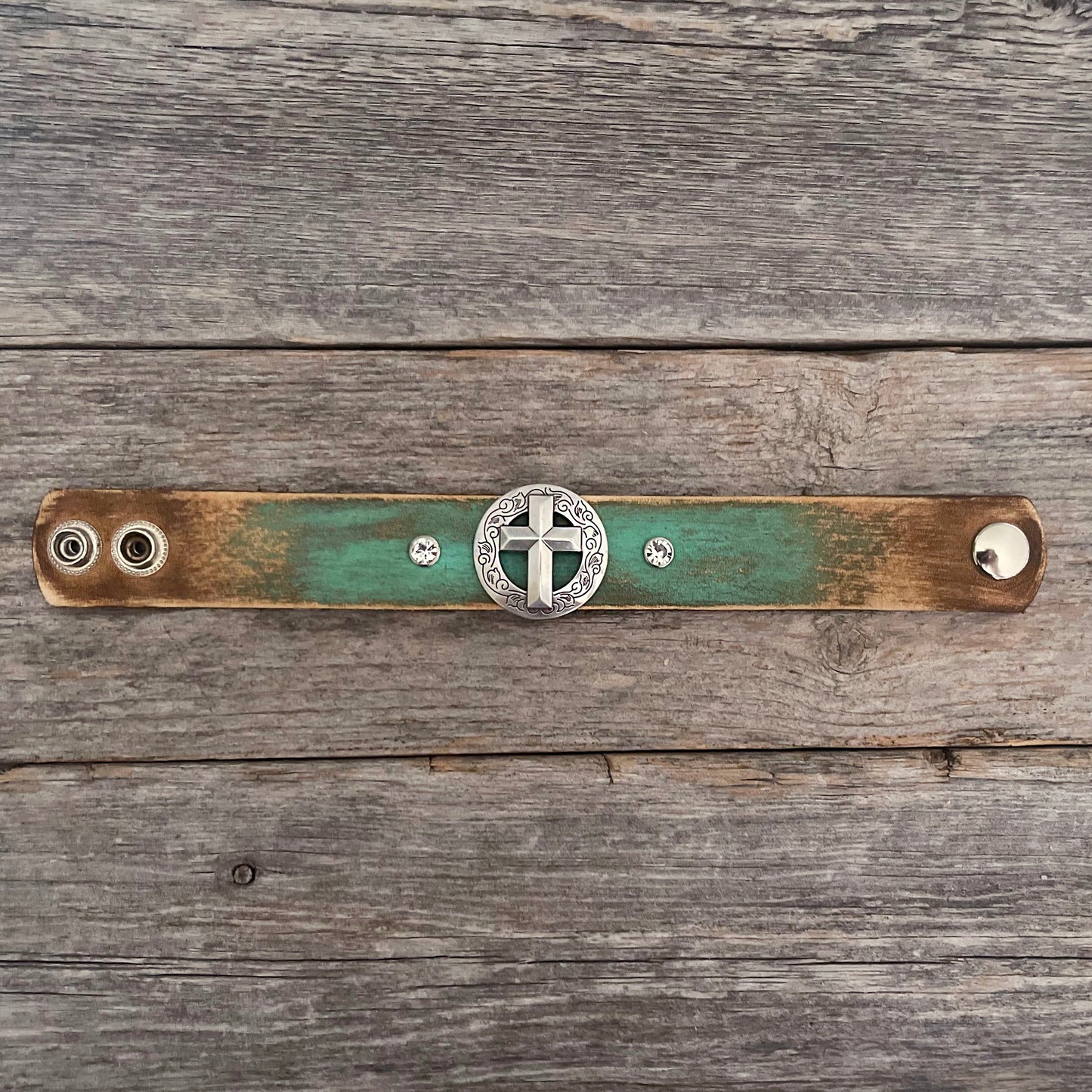 MADE TO ORDER - Cross Concho and Swarovski Rivets Bracelet
