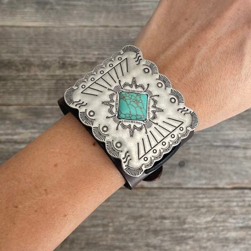 MADE TO ORDER - Genuine Leather Rectangle Boho Buckle Bracelet