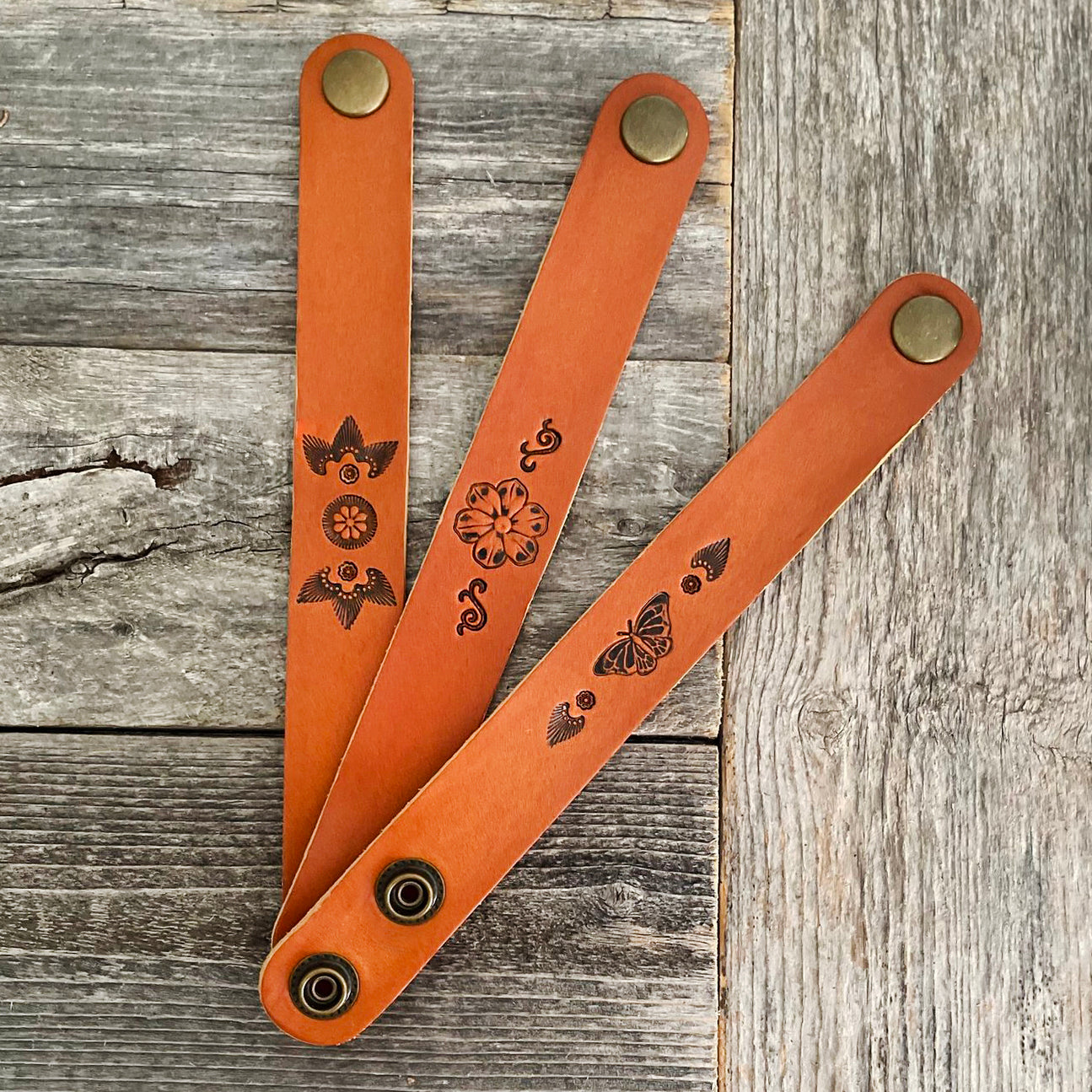 MADE TO ORDER - Genuine Caramel Brown Leather Embossed Bracelet