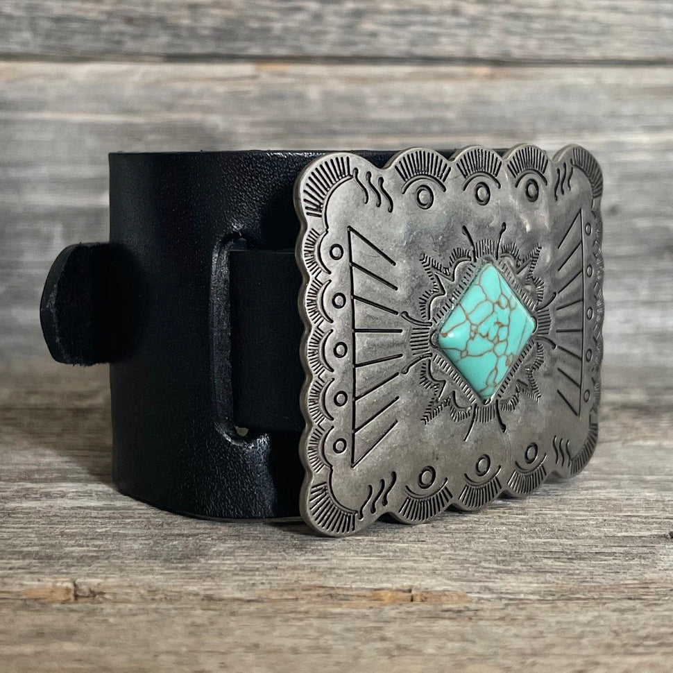 MADE TO ORDER - Genuine Leather Rectangle Boho Buckle Bracelet
