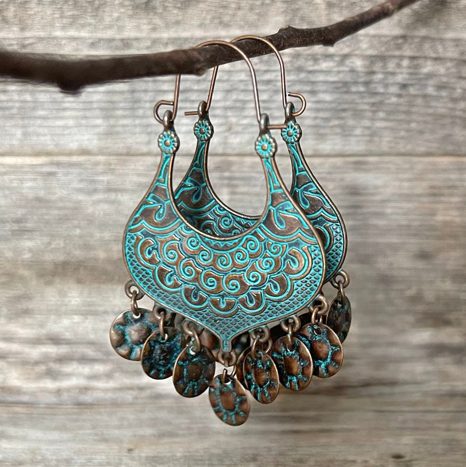 Turquoise Patina Copper Boho Earrings | Boho Accessories
