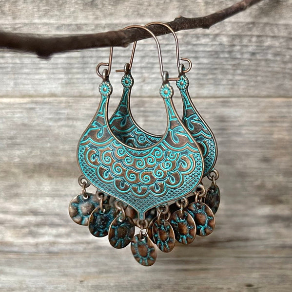 Turquoise Patina Copper Boho Earrings | Boho Accessories