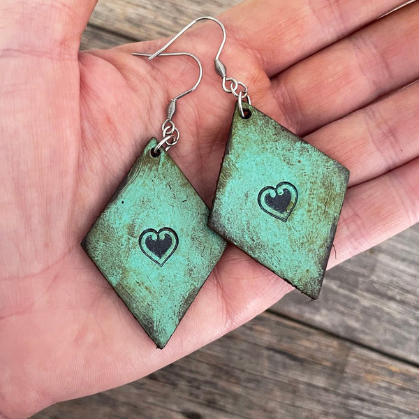 MADE TO ORDER - Rhomboid Leather Heart Earrings
