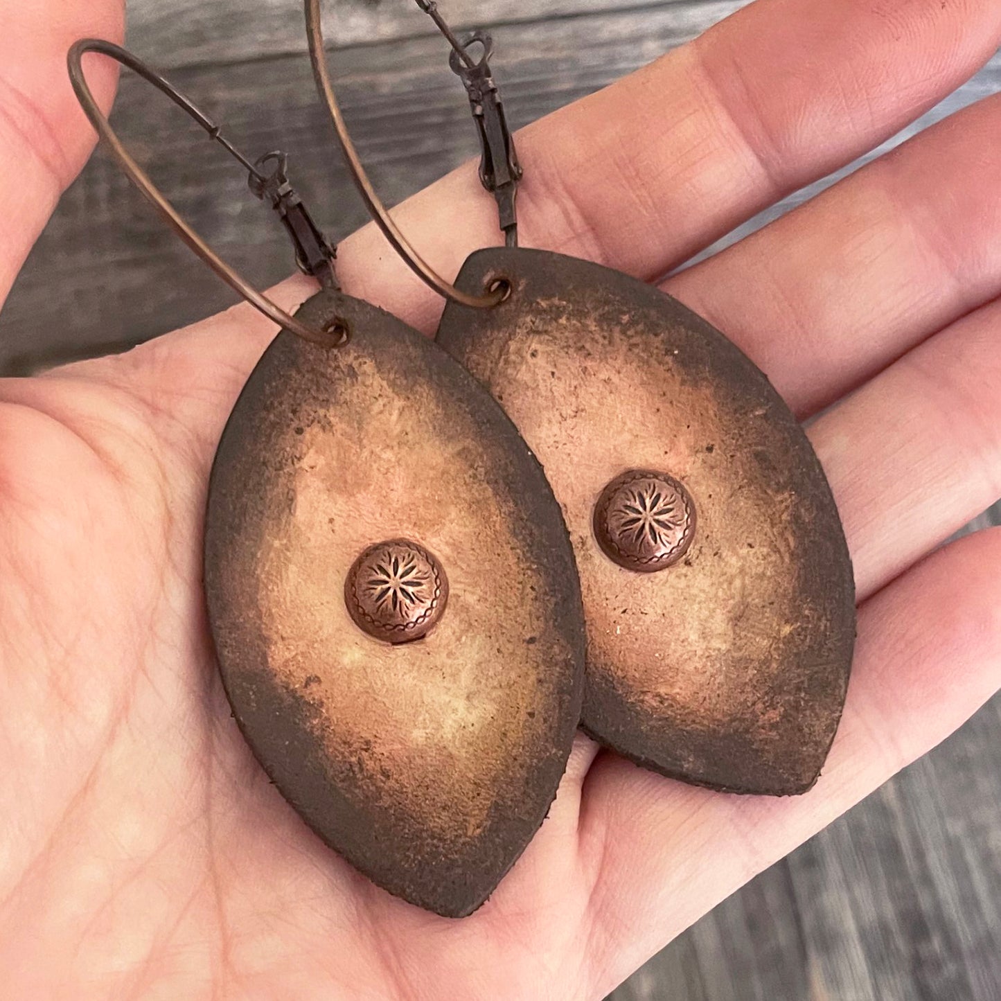 MADE TO ORDER - Leather Drop Hoop Cooper Earrings | Boho Accessories