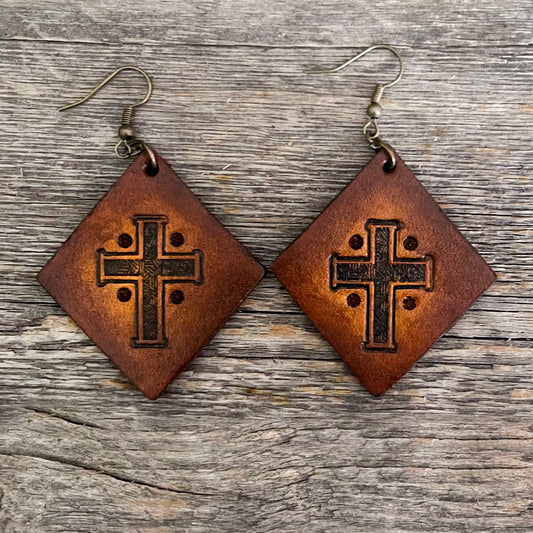 MADE TO ORDER - Rhomboid Cross Drop Leather Earrings | Boho Earrings
