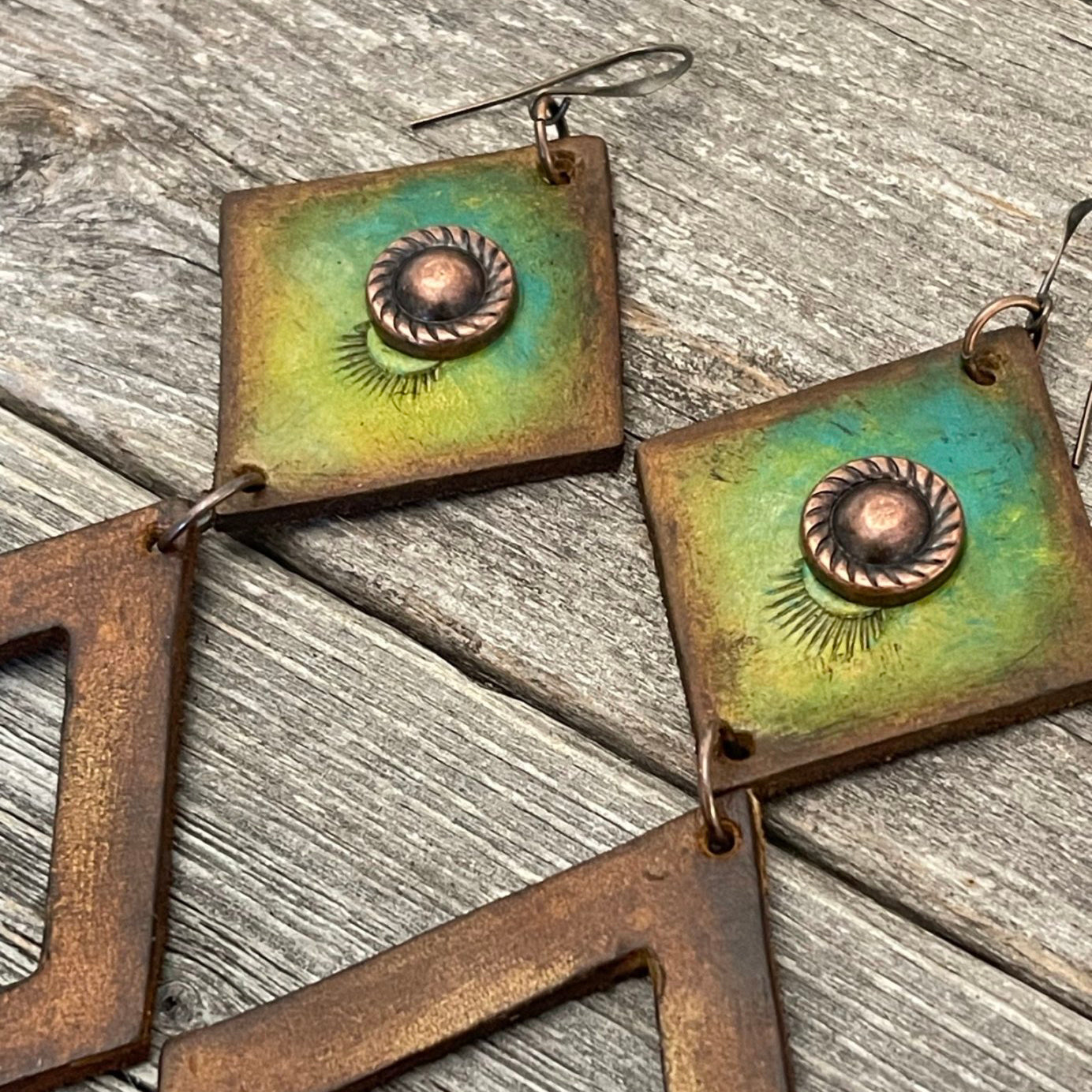 MADE TO ORDER -Leather Dangle Rhomboids Boho Earrings