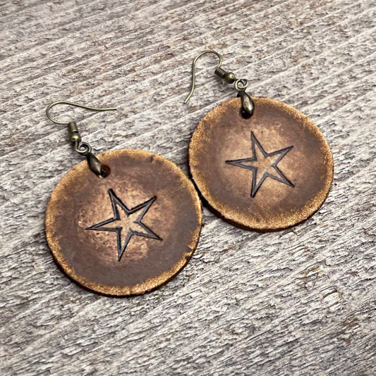 MADE TO ORDER - Round Drop Star Leather Earrings | Bohemian Jewelry