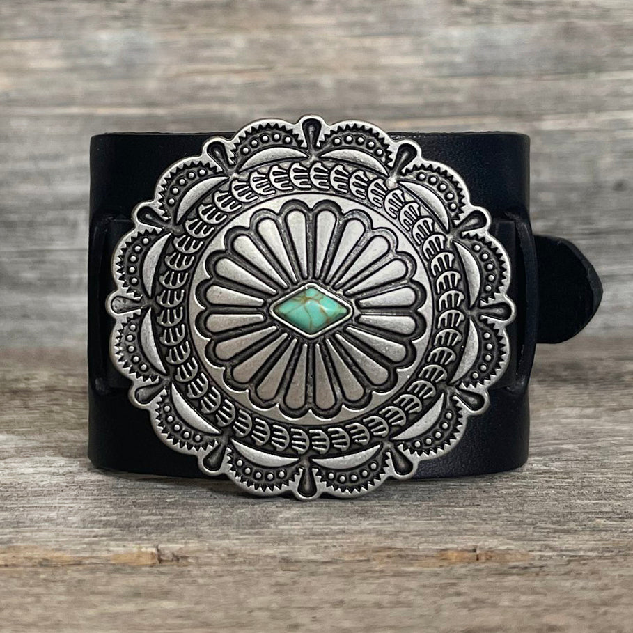 MADE TO ORDER - Genuine Leather Round Boho Buckle Bracelet