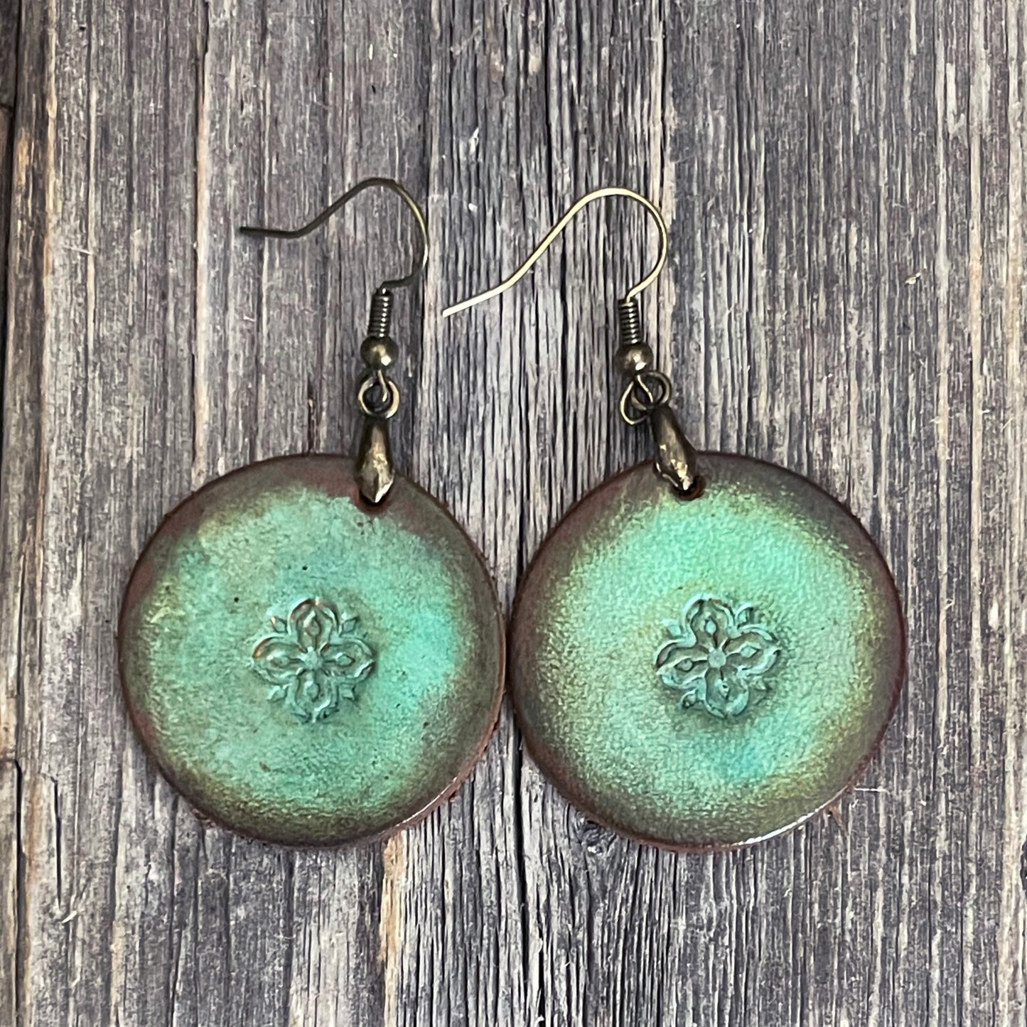 MADE TO ORDER - Leather Round Drop Boho Flower Earrings