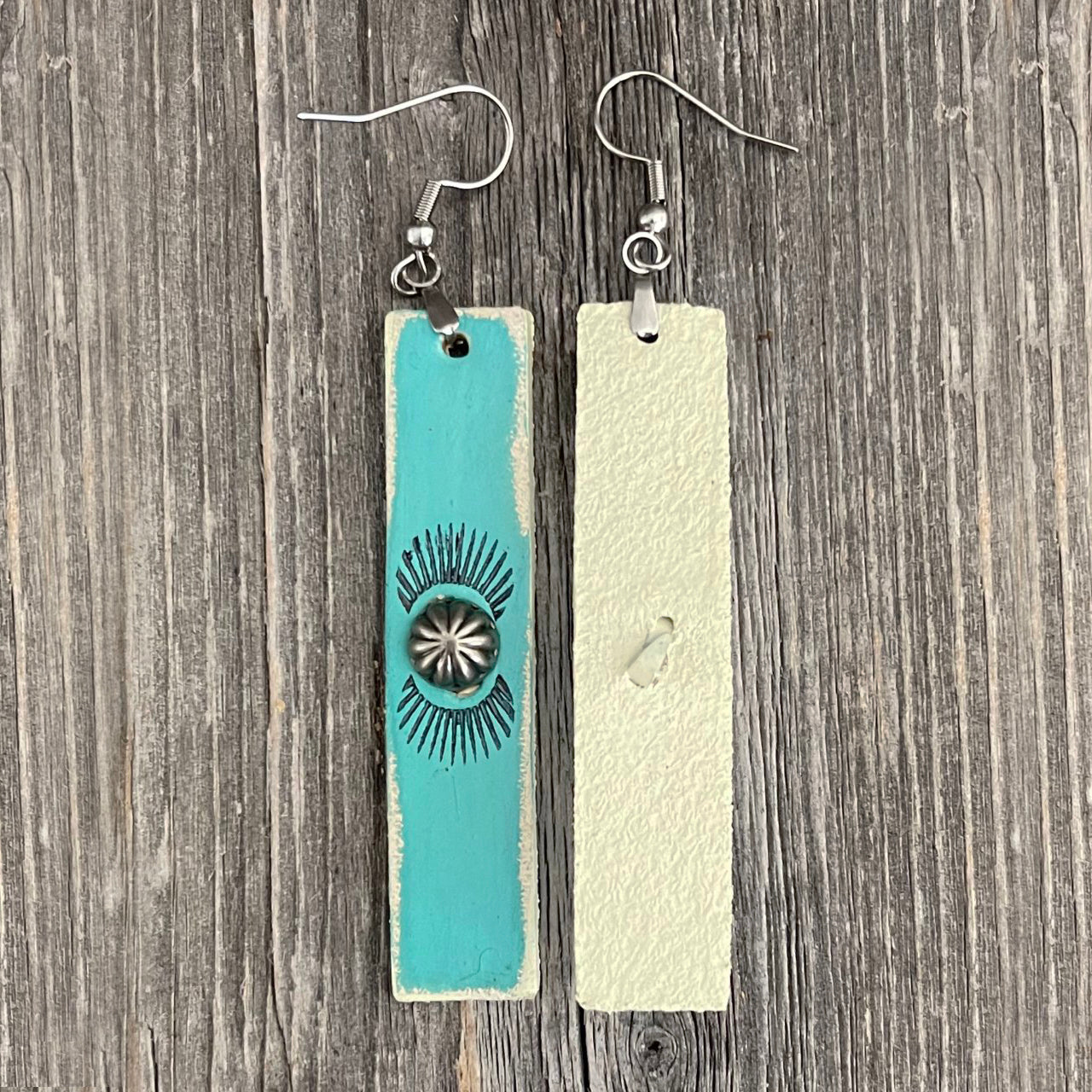 MADE TO ORDER - Leather Turquoise Stripes Earrings with Rivets