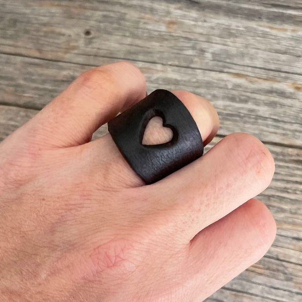 MADE TO ORDER - Die Cut Big Heart Leather Ring
